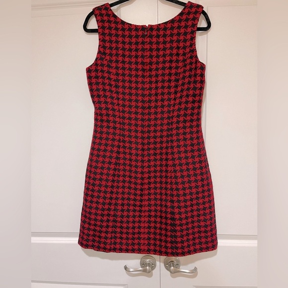 Oleg Cassini vintage black and red wool houndstooth sheath dress like new - Picture 2 of 4